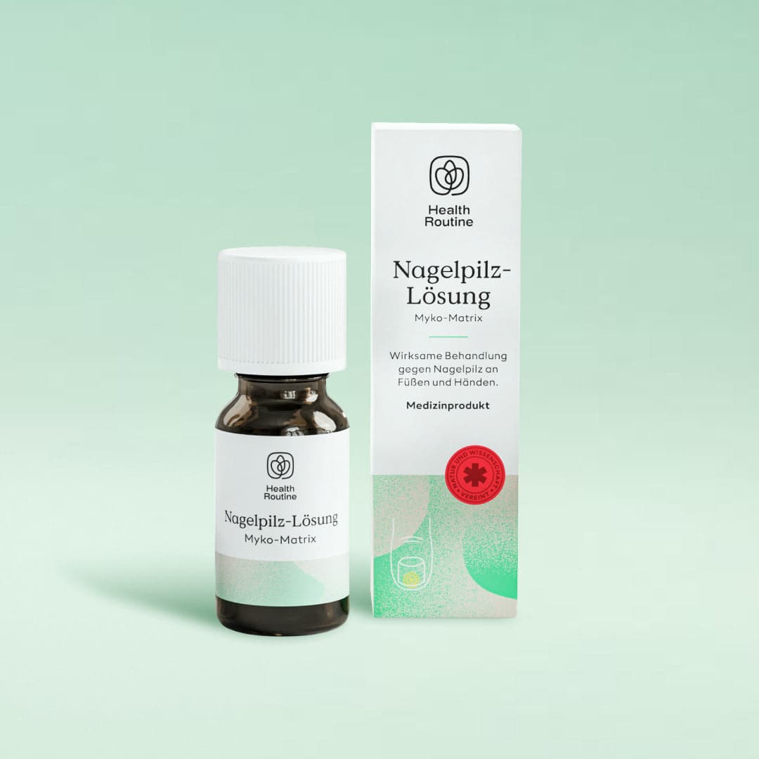 Myko-Matrix Nagelpilz-Lösung: Fläschchen und Verpackung des Anbieters